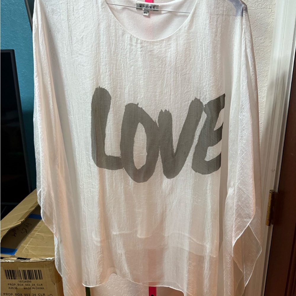 White top with Gray 'LOVE' Print